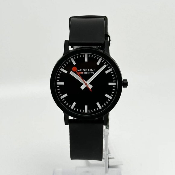 Mondaine Essence 32mm Black Steel Case Black Dial Mens Quartz Watch MS1.41120.RB - Picture 2 of 3